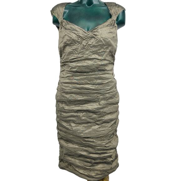 Etcetera Metallic Bronze Ruched  Queen Anne Neck Cocktail Party Dress 6 NEW 2594 - Picture 1 of 9